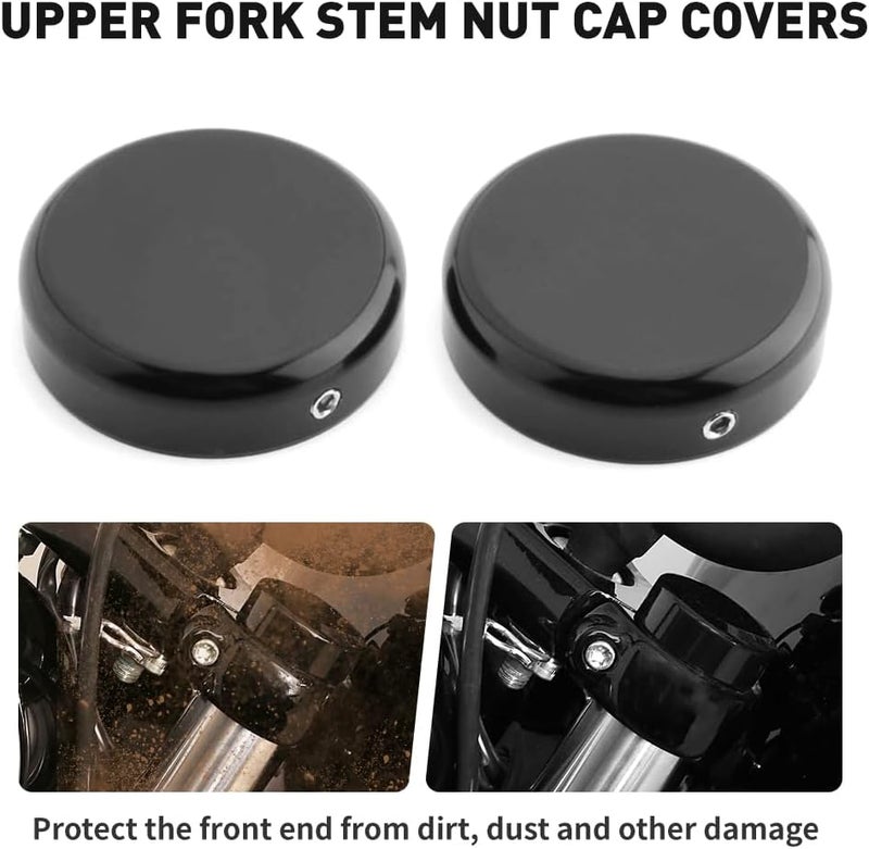 Three T FSFY 1 Set Upper Fork Stem Nut Cap Covers for Harley Davidson for Street bob Breakout V-ROD Dyna for Softail for Sportster XL 883 1200, Black - Image 4